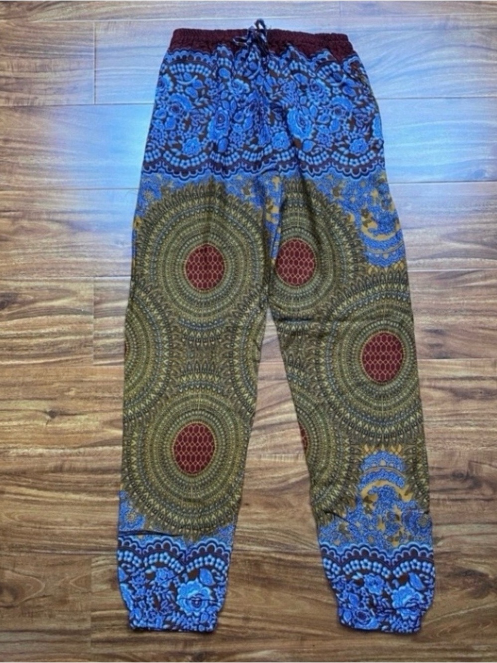 Women's Thailand Blue Golden Henna Soft Cotton Drawstring Lightweight Pant XS